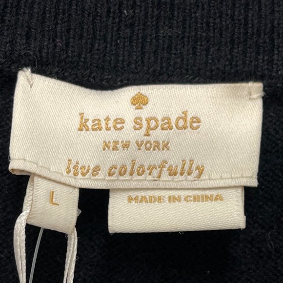 Kate Spade NWT rhinestone Wool Cashmere Peter Pan Collar Tippy Sweater Sz Large - Picture 6 of 9